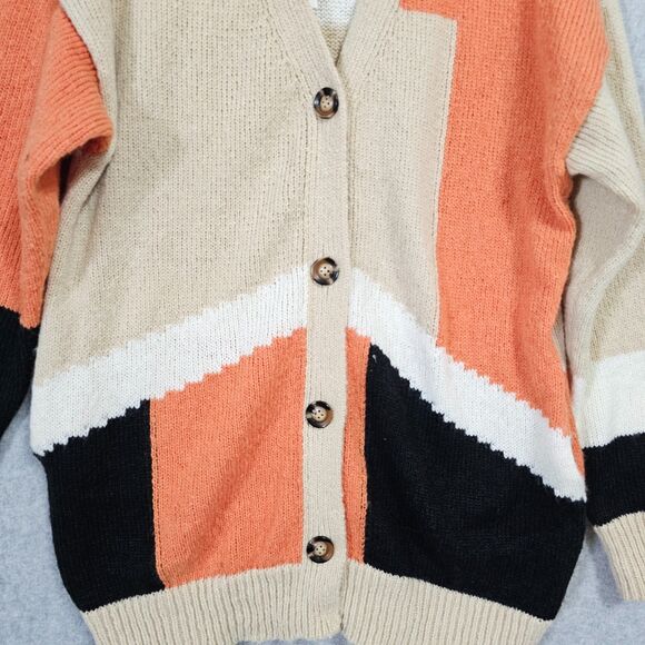 C+D+M NEW Sweater Size S Womens Orange Black Tan Button Cardigan Long Sleeve - Picture 4 of 13